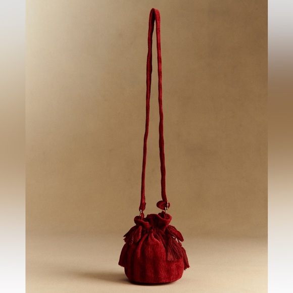 NWT Sezane Crossbody Pouch Bag Red Corduroy Velvet